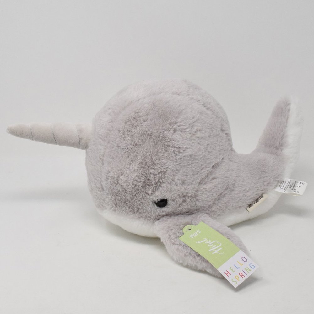 Pier 1 Imports Narwhal Plush Niguel Soft Stuffed Animal Toy Grey 15" New Plush